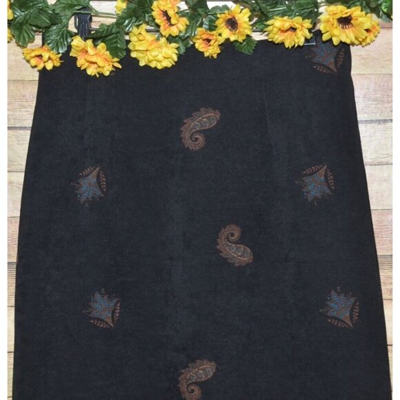 Pretty Briggs New York Vintage Paisley Print Midi Skirt 14 Black Pencil Style - Picture 2 of 10